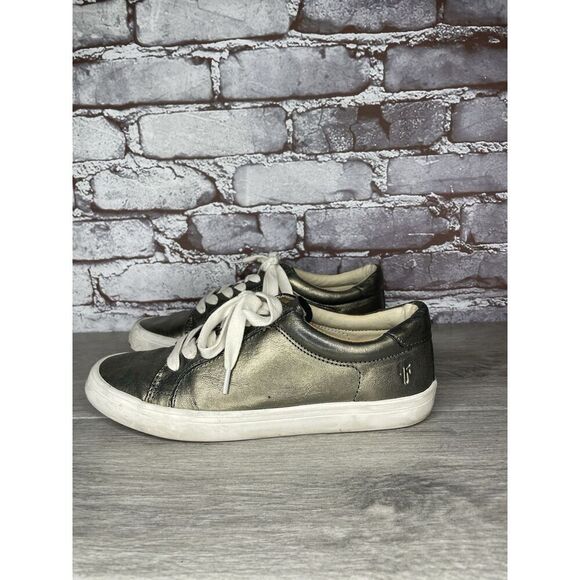 Frye Kerry Pewter Leather Low Top Lace Up Fashion Sneakers Women's Sz 7M US/38EU - Picture 1 of 16